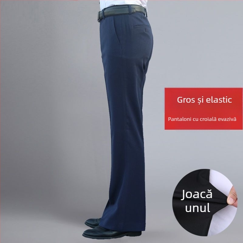 Pantaloni bărbați drept casual, talie înaltă, croială lejeră, micro-elasticitate, țesătură din bambus și mătase
