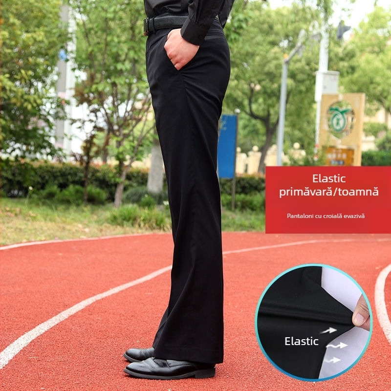 Pantaloni bărbați drept casual, talie înaltă, croială lejeră, micro-elasticitate, țesătură din bambus și mătase