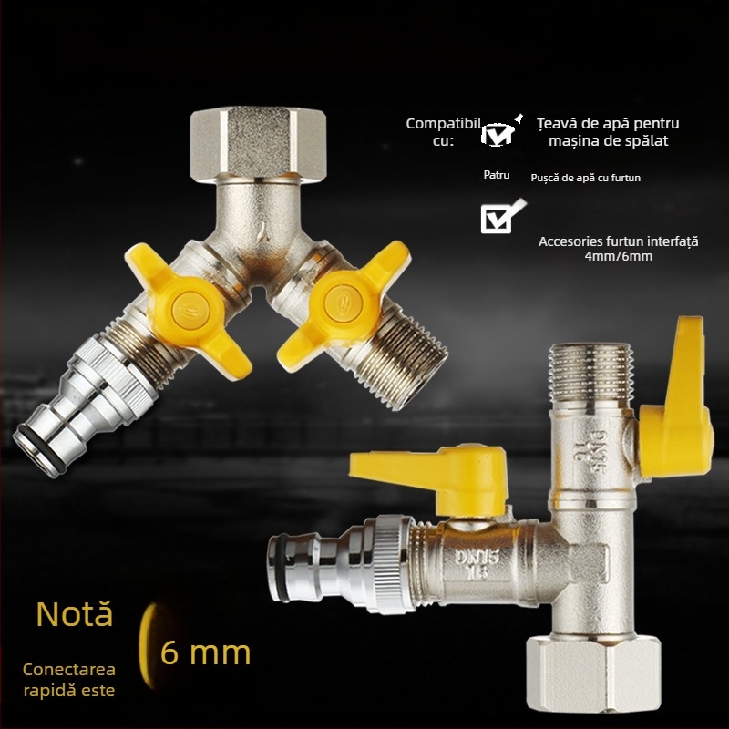 Robinet cu bilă din cupru, cu unire tip Tee, filet, 25 mm conductă principală, 20 mm ramificație, 100°C