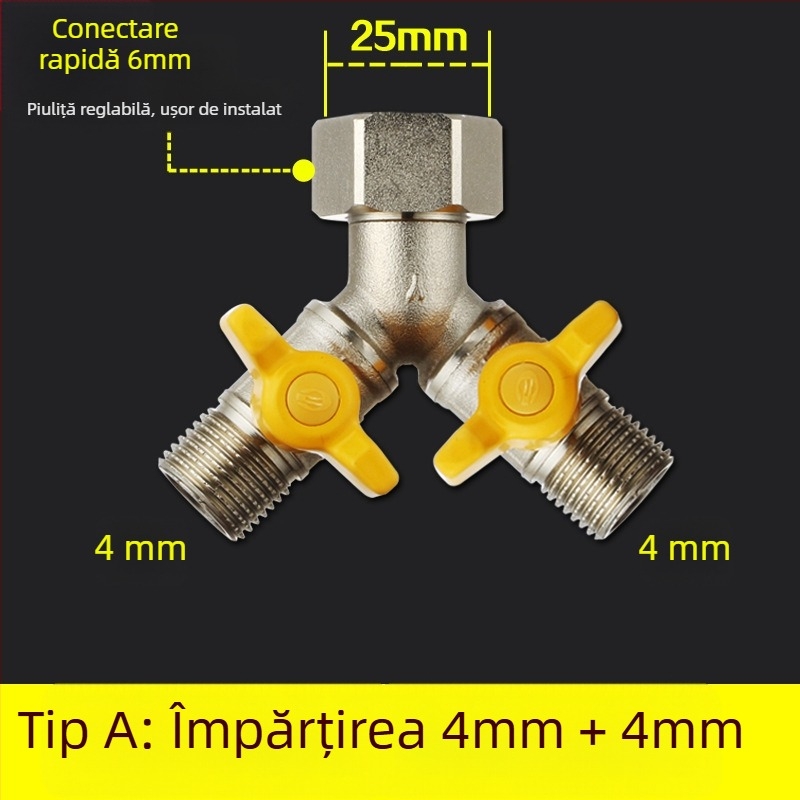 Robinet cu bilă din cupru, cu unire tip Tee, filet, 25 mm conductă principală, 20 mm ramificație, 100°C