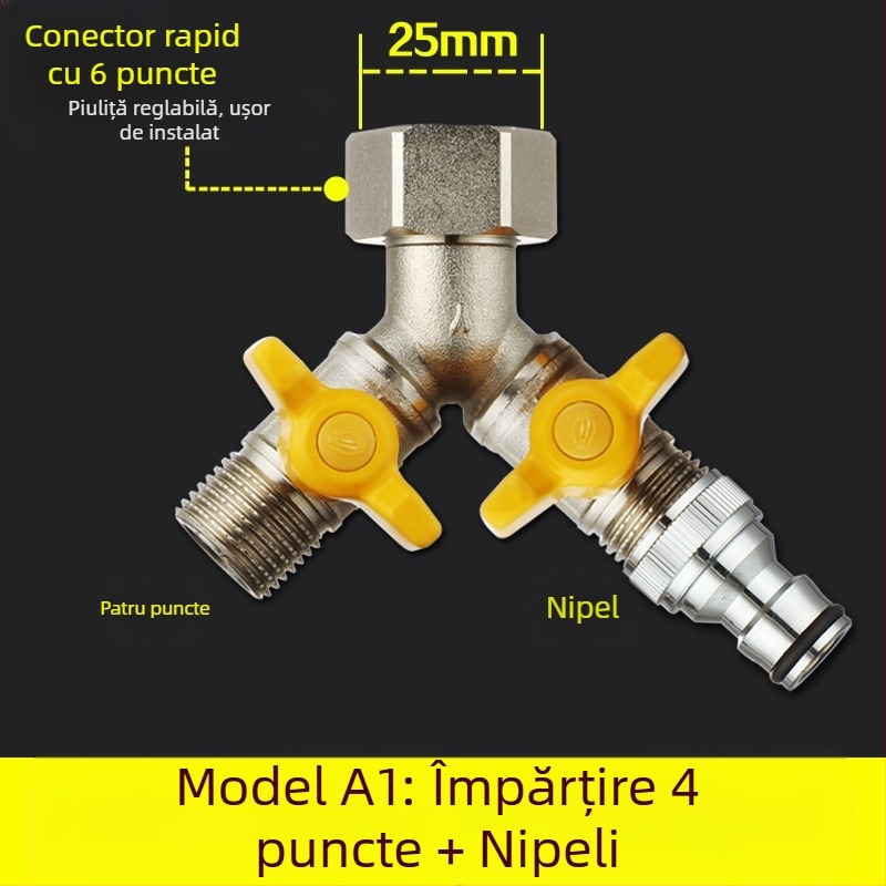 Robinet cu bilă din cupru, cu unire tip Tee, filet, 25 mm conductă principală, 20 mm ramificație, 100°C