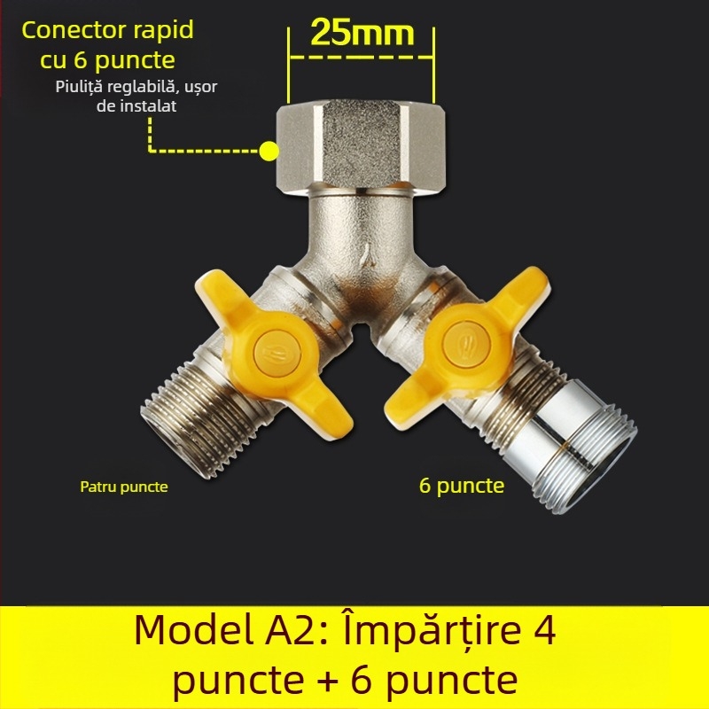 Robinet cu bilă din cupru, cu unire tip Tee, filet, 25 mm conductă principală, 20 mm ramificație, 100°C