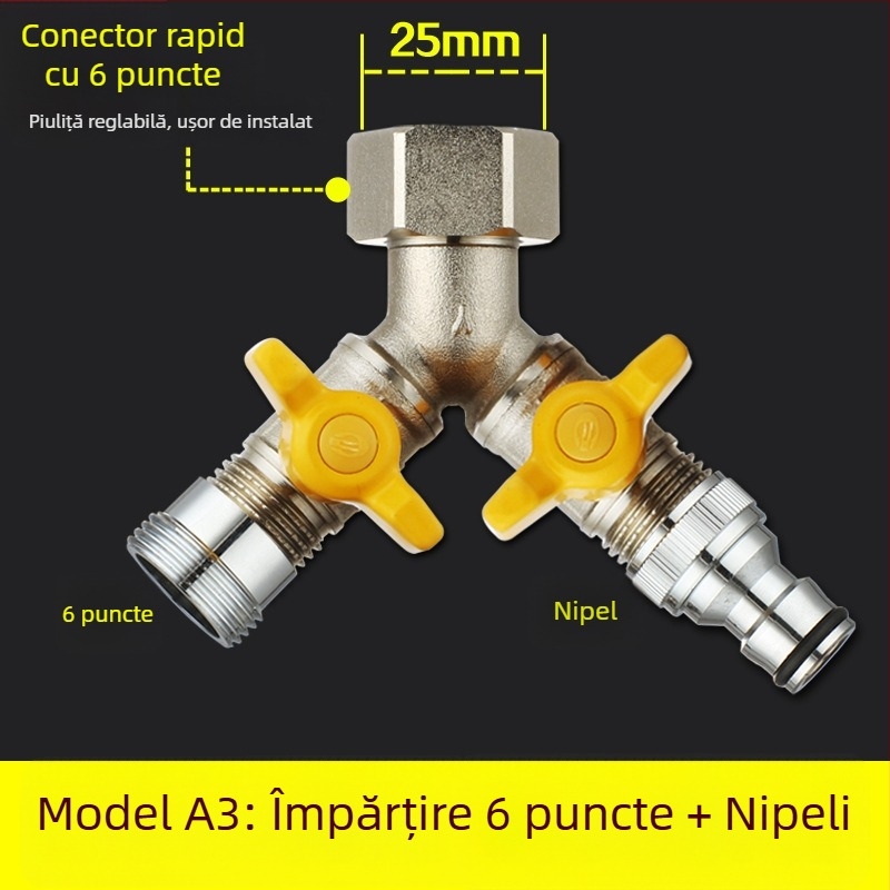 Robinet cu bilă din cupru, cu unire tip Tee, filet, 25 mm conductă principală, 20 mm ramificație, 100°C