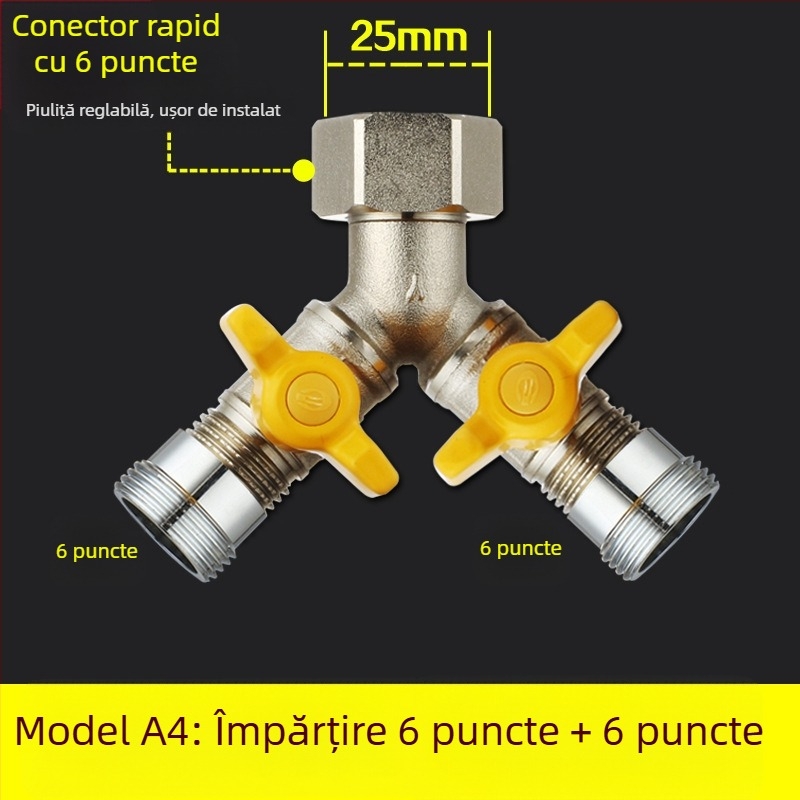 Robinet cu bilă din cupru, cu unire tip Tee, filet, 25 mm conductă principală, 20 mm ramificație, 100°C