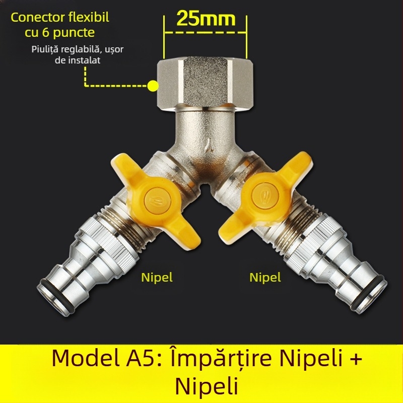Robinet cu bilă din cupru, cu unire tip Tee, filet, 25 mm conductă principală, 20 mm ramificație, 100°C