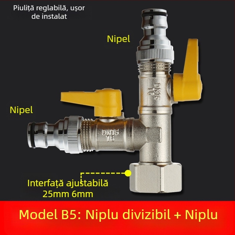 Robinet cu bilă din cupru, cu unire tip Tee, filet, 25 mm conductă principală, 20 mm ramificație, 100°C