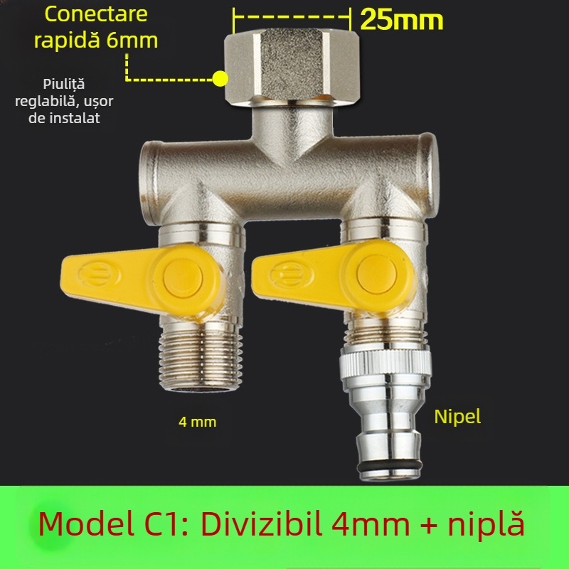 Robinet cu bilă din cupru, cu unire tip Tee, filet, 25 mm conductă principală, 20 mm ramificație, 100°C