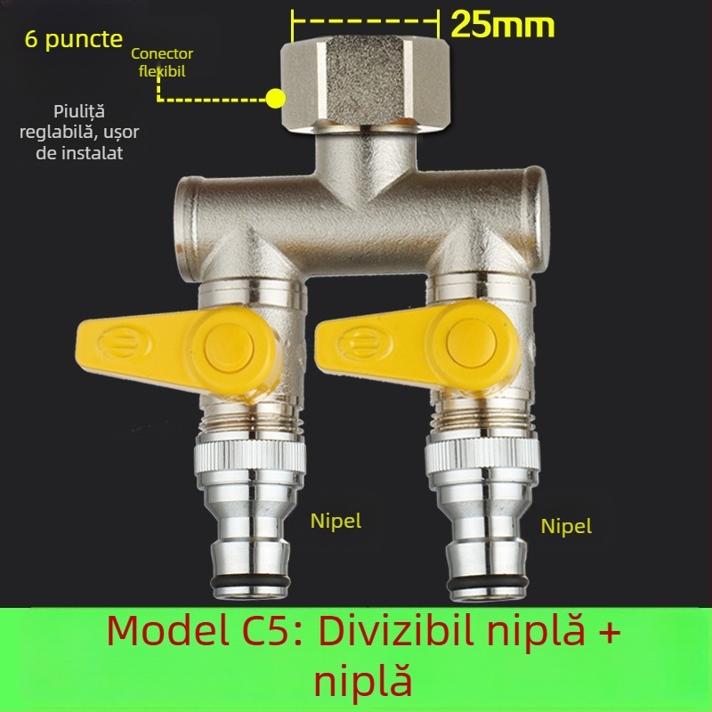 Robinet cu bilă din cupru, cu unire tip Tee, filet, 25 mm conductă principală, 20 mm ramificație, 100°C