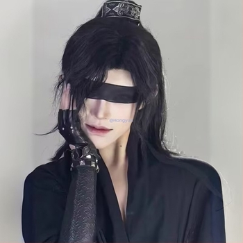 Perucă Hanfu pentru bărbați – stil antic, păr lung, coadă înaltă, acoperire completă a capului, fibre sintetice rezistente la căldură