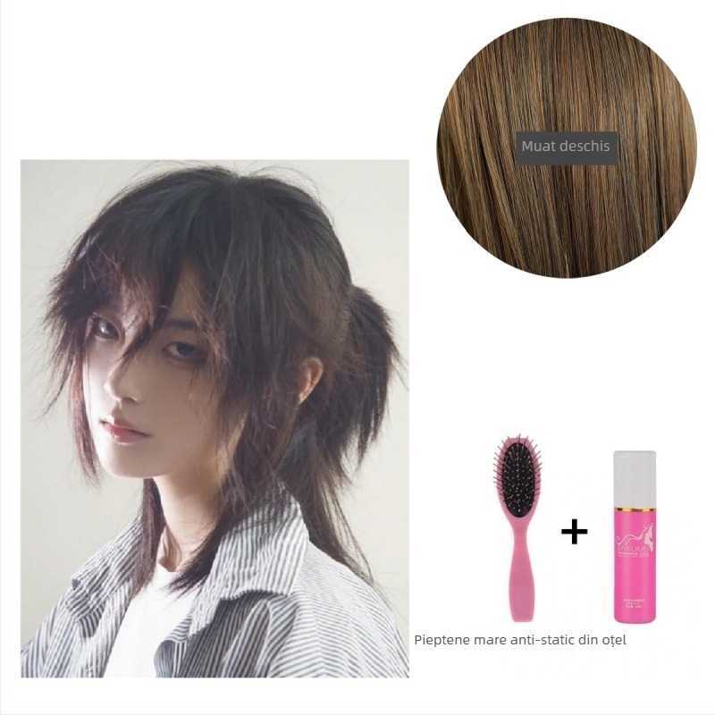 Perucă Hanfu pentru bărbați – stil antic, păr lung, coadă înaltă, acoperire completă a capului, fibre sintetice rezistente la căldură