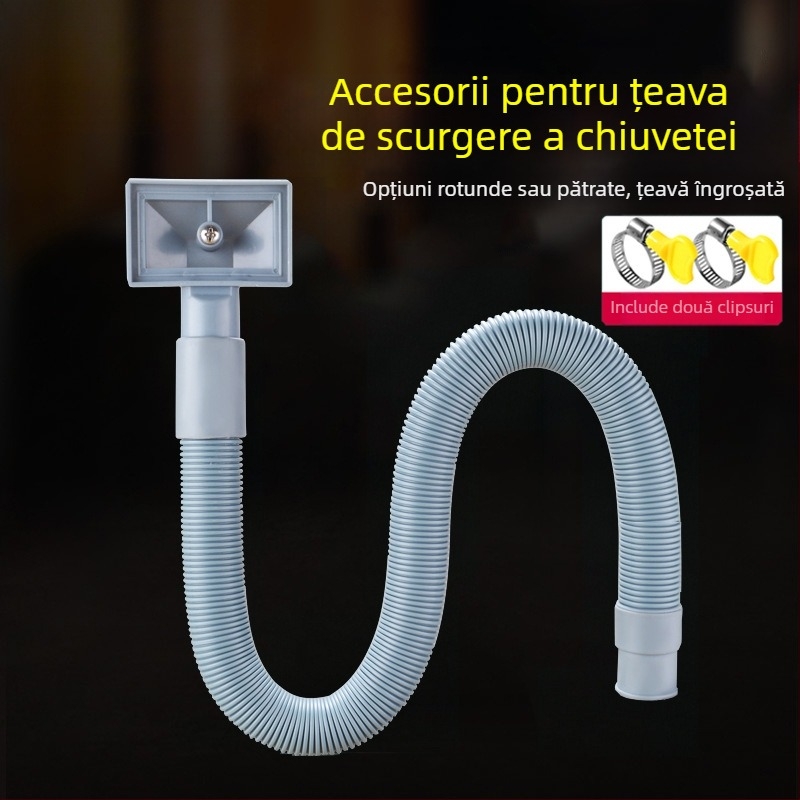 Conductă de preaplin pentru chiuveta de bucătărie, drenaj în 3 direcții, pentru chiuvete cu un bazin sau două, ABS+ EVA, certificat CE