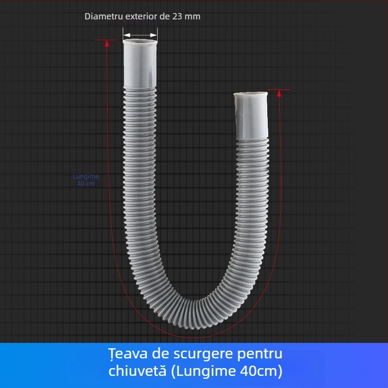 Conductă de preaplin pentru chiuveta de bucătărie, drenaj în 3 direcții, pentru chiuvete cu un bazin sau două, ABS+ EVA, certificat CE