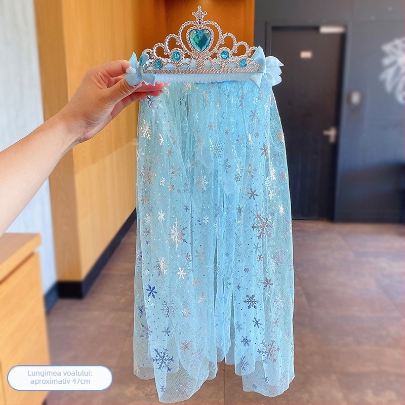 Diademă din dantelă pentru fete - lucrată manual, voal de prințesă, accesoriu de păr