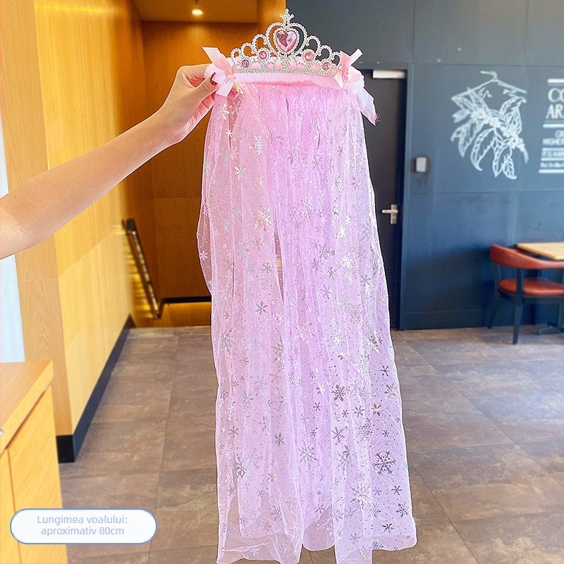 Diademă din dantelă pentru fete - lucrată manual, voal de prințesă, accesoriu de păr