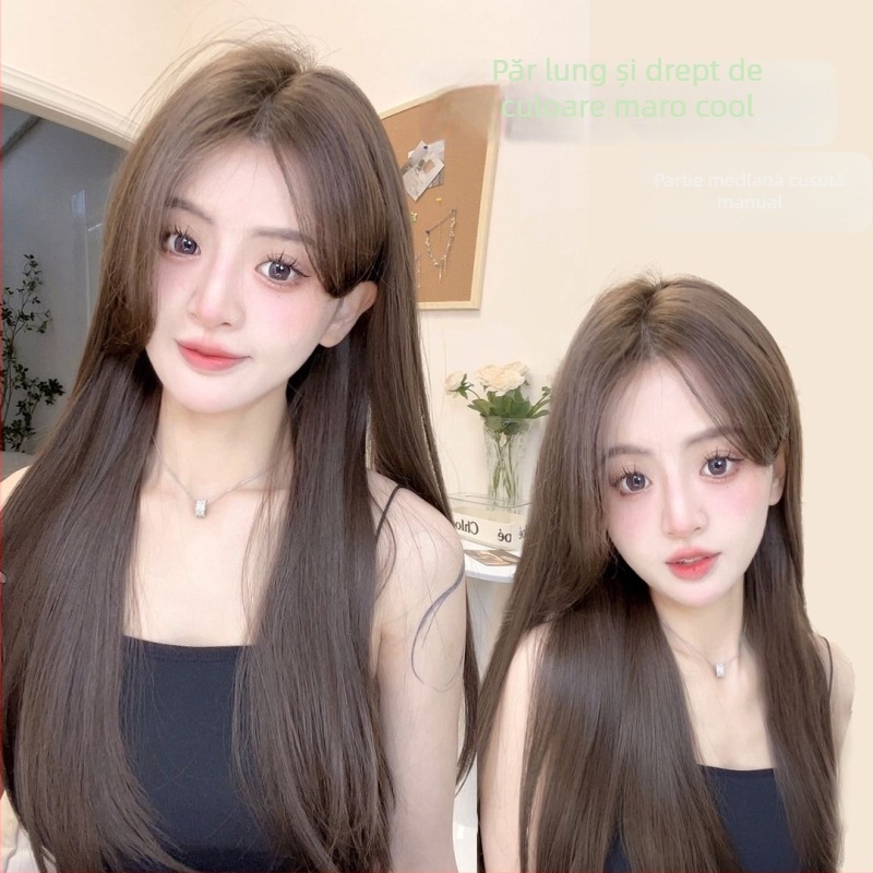 Perucă cu dantelă frontală în formă de U, volum în creștet, bucle mari și pufoase, complet lucrată manual, păr lung buclat cu breton oblic