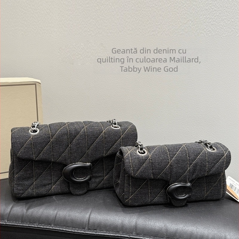 Geantă de subraț cu lanț, piele naturală, formă orizontală pătrată, model romb, închidere magnetică