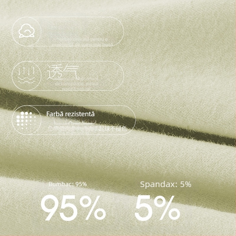 Set termic din bumbac pentru femei: țesătură subțire (121–140 g/m²), 95–100% bumbac, tricou cu mânecă lungă cu guler rotund și pantaloni asortați, strat de bază pentru purtare exterior