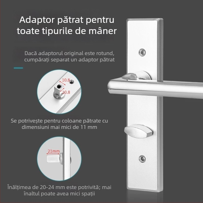 Mânere ușă cu încuietoare, oțel inoxidabil, model ZH-BXGSB, pentru uși interioare de dormitor, stil modern și simplu