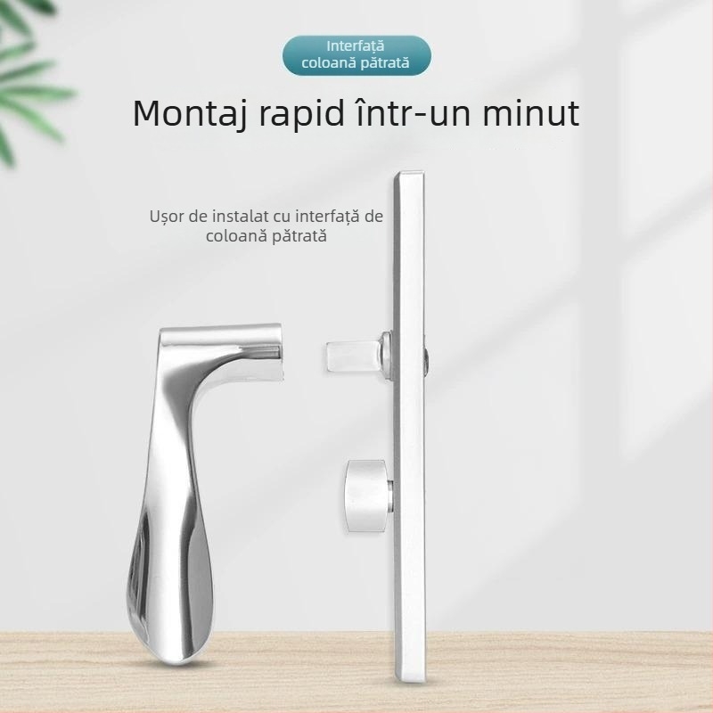 Mânere ușă cu încuietoare, oțel inoxidabil, model ZH-BXGSB, pentru uși interioare de dormitor, stil modern și simplu