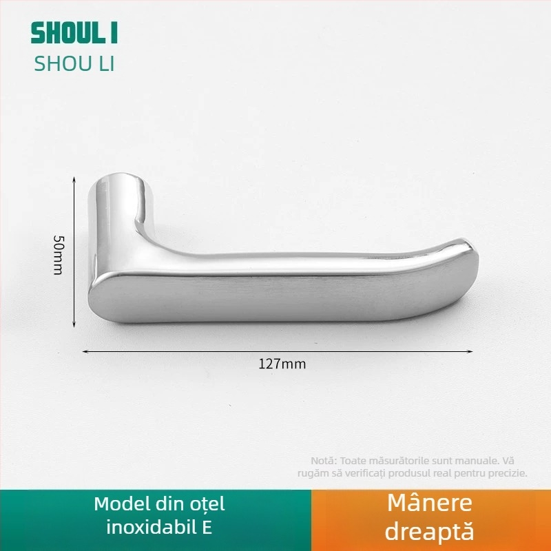 Mânere ușă cu încuietoare, oțel inoxidabil, model ZH-BXGSB, pentru uși interioare de dormitor, stil modern și simplu