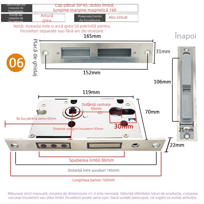 Corp de încuietor pentru ușă interioară din lemn | Model 505872 Magnetic seria | Placă din oțel inoxidabil | Stil modern minimalist
