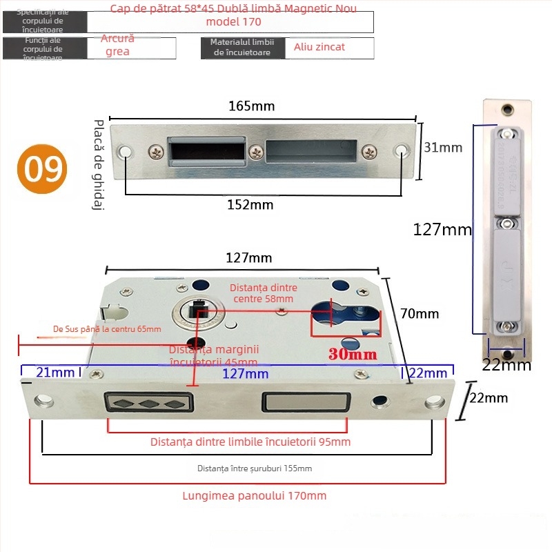 Corp de încuietor pentru ușă interioară din lemn | Model 505872 Magnetic seria | Placă din oțel inoxidabil | Stil modern minimalist