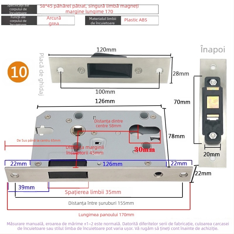 Corp de încuietor pentru ușă interioară din lemn | Model 505872 Magnetic seria | Placă din oțel inoxidabil | Stil modern minimalist