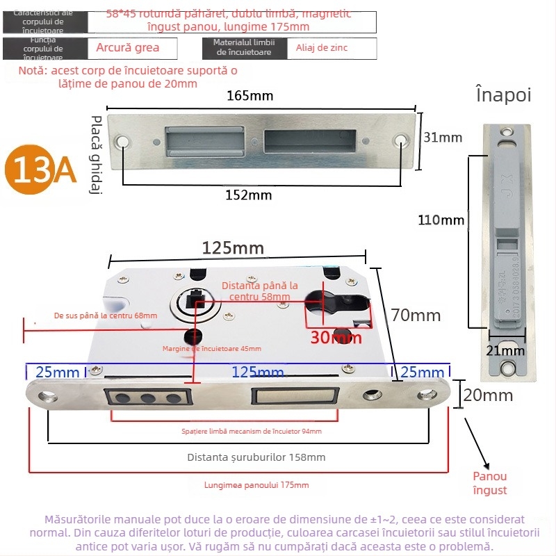 Corp de încuietor pentru ușă interioară din lemn | Model 505872 Magnetic seria | Placă din oțel inoxidabil | Stil modern minimalist