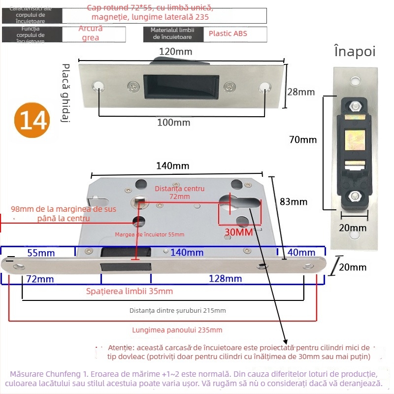 Corp de încuietor pentru ușă interioară din lemn | Model 505872 Magnetic seria | Placă din oțel inoxidabil | Stil modern minimalist