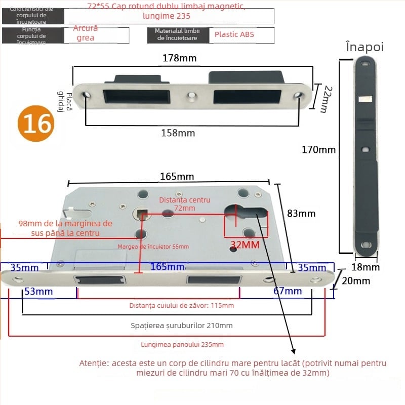 Corp de încuietor pentru ușă interioară din lemn | Model 505872 Magnetic seria | Placă din oțel inoxidabil | Stil modern minimalist