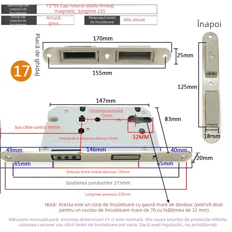 Corp de încuietor pentru ușă interioară din lemn | Model 505872 Magnetic seria | Placă din oțel inoxidabil | Stil modern minimalist