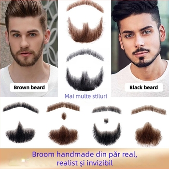 Prop de barbă pentru machiaj masculin, păr real împletit manual, perucă scurtă, model HZ, pentru film și televiziune