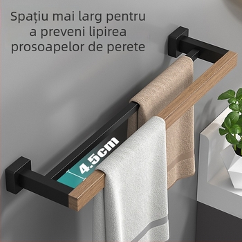 Raft pentru prosoape din lemn, montaj pe perete, fără găuri, set de șase piese