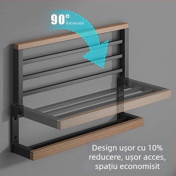 Raft pentru prosoape din lemn, montaj pe perete, fără găuri, set de șase piese