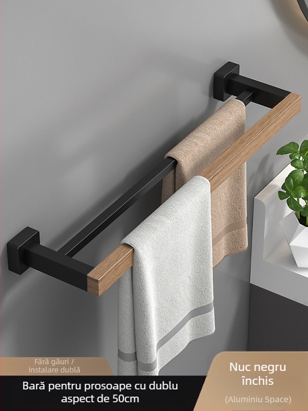 Raft pentru prosoape din lemn, montaj pe perete, fără găuri, set de șase piese