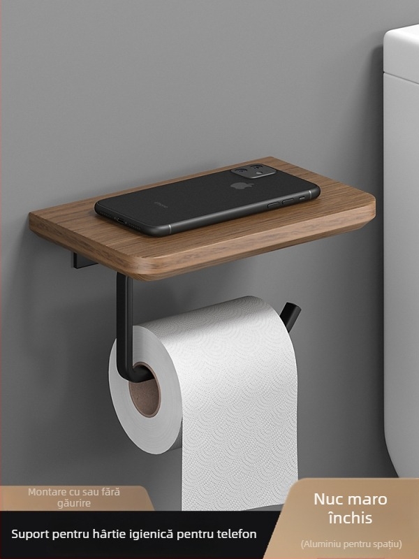 Raft pentru prosoape din lemn, montaj pe perete, fără găuri, set de șase piese