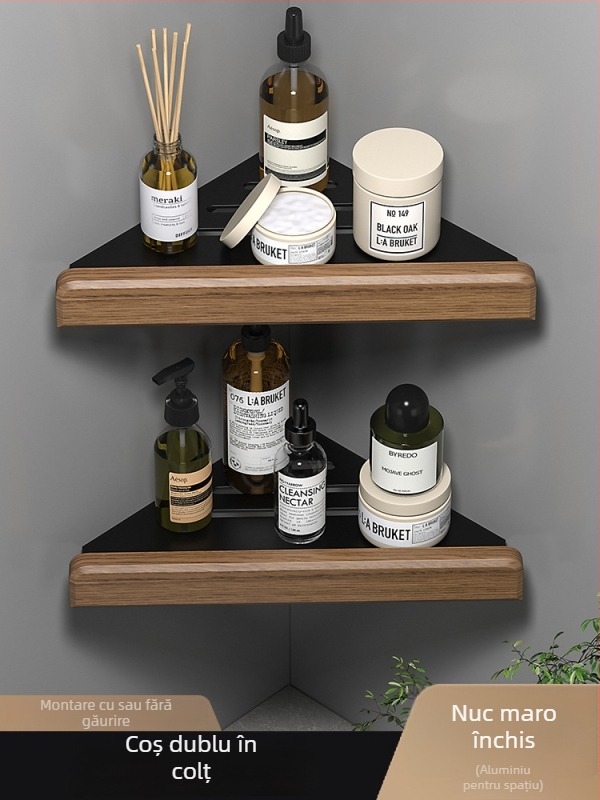 Raft pentru prosoape din lemn, montaj pe perete, fără găuri, set de șase piese