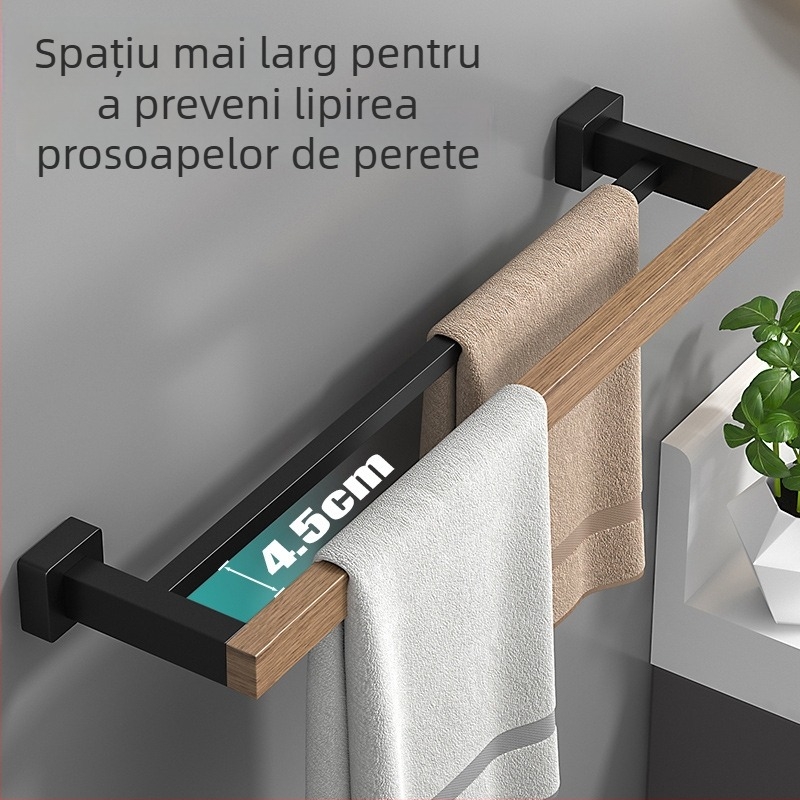 Raft pentru prosoape din lemn, montaj pe perete, fără găuri, set de șase piese