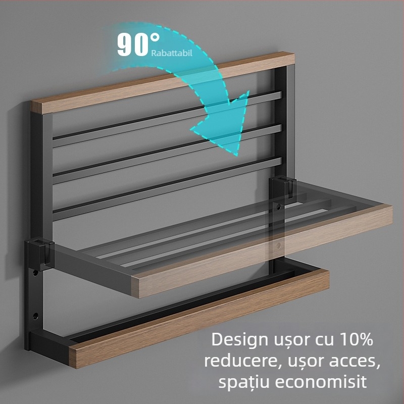 Raft pentru prosoape din lemn, montaj pe perete, fără găuri, set de șase piese