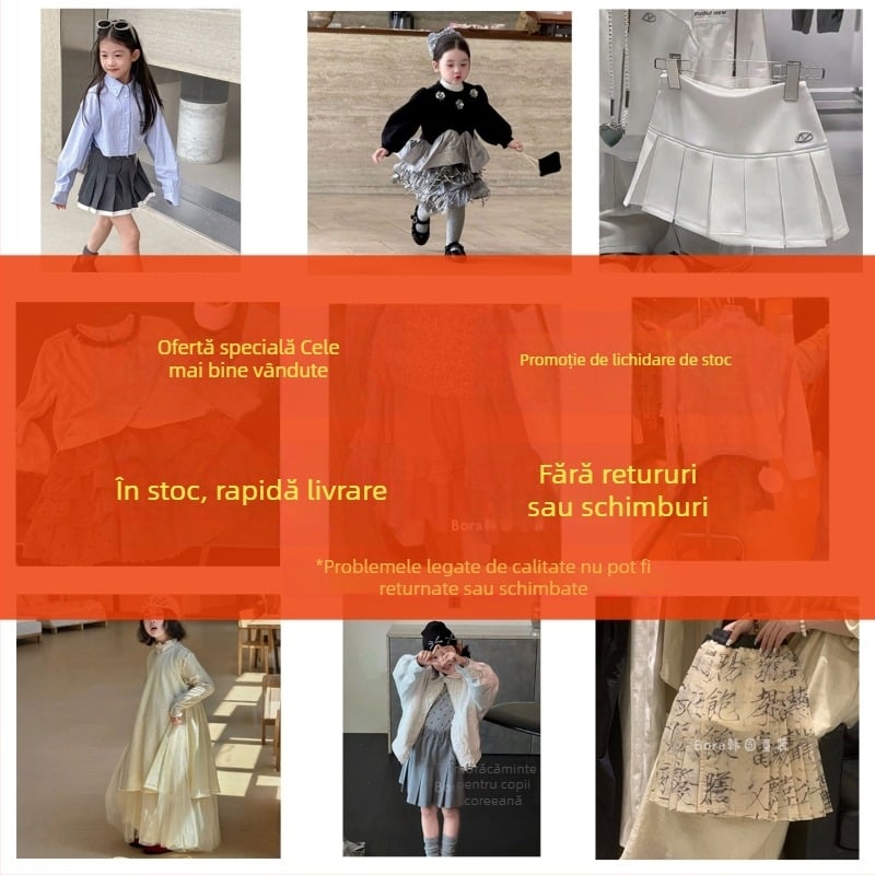 Fustă pentru fete, versiune coreeană, 100% poliester, țesătură tratată moale, pentru 3–8 ani