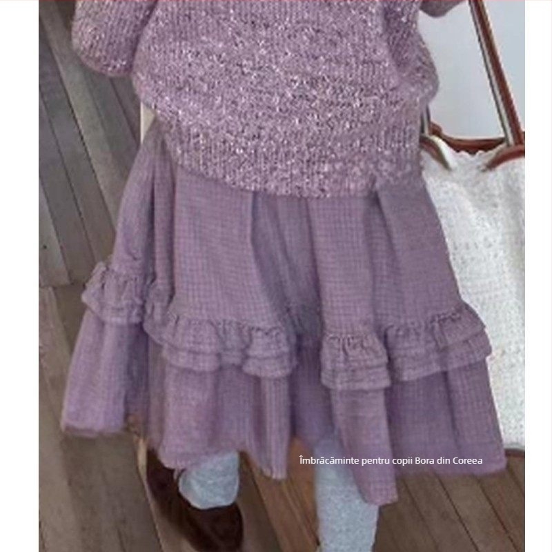 Fustă pentru fete, versiune coreeană, 100% poliester, țesătură tratată moale, pentru 3–8 ani