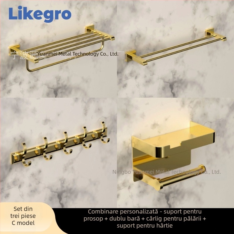 Suport pentru prosoape din aluminiu, set montat pe perete pentru baie de la Lanke — lux accesibil, seturi de 2 până la 6 piese