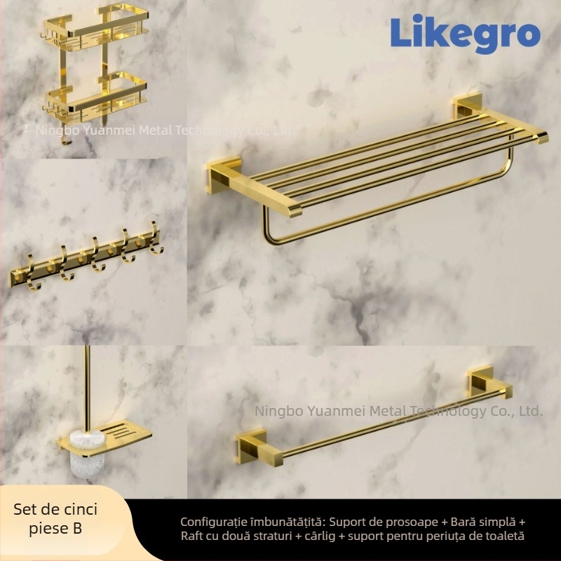 Suport pentru prosoape din aluminiu, set montat pe perete pentru baie de la Lanke — lux accesibil, seturi de 2 până la 6 piese