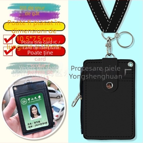 Holder de card pentru gât, multifuncțional, cu fermoar pentru monede — imprimeu anime, piele PU, potrivit pentru toate genurile, stil urban minimalist, primăvara 2024