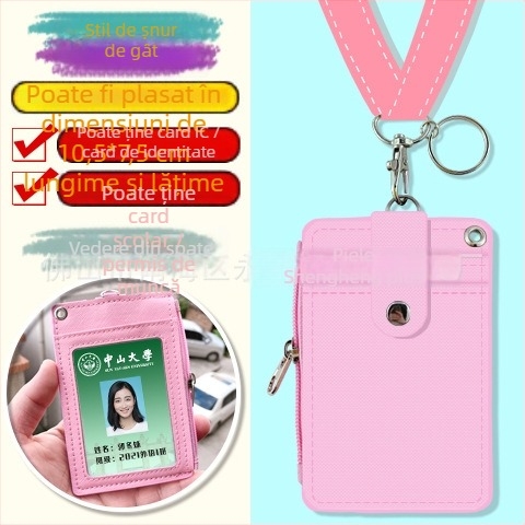 Holder de card pentru gât, multifuncțional, cu fermoar pentru monede — imprimeu anime, piele PU, potrivit pentru toate genurile, stil urban minimalist, primăvara 2024