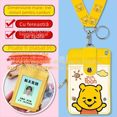 Holder de card pentru gât, multifuncțional, cu fermoar pentru monede — imprimeu anime, piele PU, potrivit pentru toate genurile, stil urban minimalist, primăvara 2024