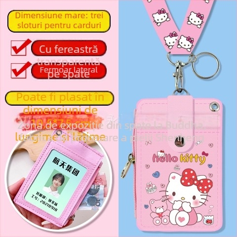 Holder de card pentru gât, multifuncțional, cu fermoar pentru monede — imprimeu anime, piele PU, potrivit pentru toate genurile, stil urban minimalist, primăvara 2024