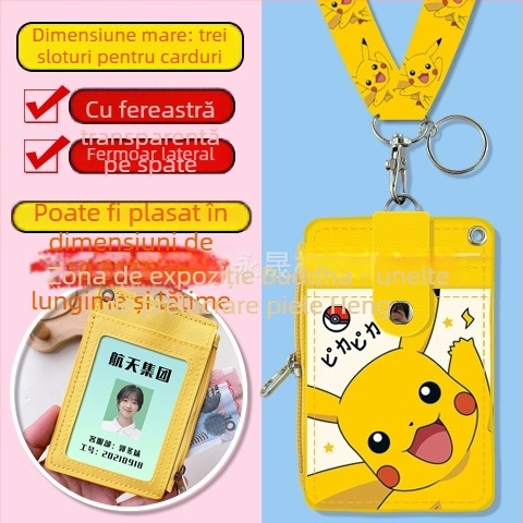 Holder de card pentru gât, multifuncțional, cu fermoar pentru monede — imprimeu anime, piele PU, potrivit pentru toate genurile, stil urban minimalist, primăvara 2024