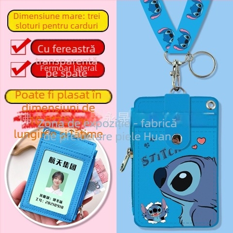 Holder de card pentru gât, multifuncțional, cu fermoar pentru monede — imprimeu anime, piele PU, potrivit pentru toate genurile, stil urban minimalist, primăvara 2024