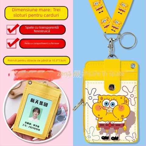 Holder de card pentru gât, multifuncțional, cu fermoar pentru monede — imprimeu anime, piele PU, potrivit pentru toate genurile, stil urban minimalist, primăvara 2024